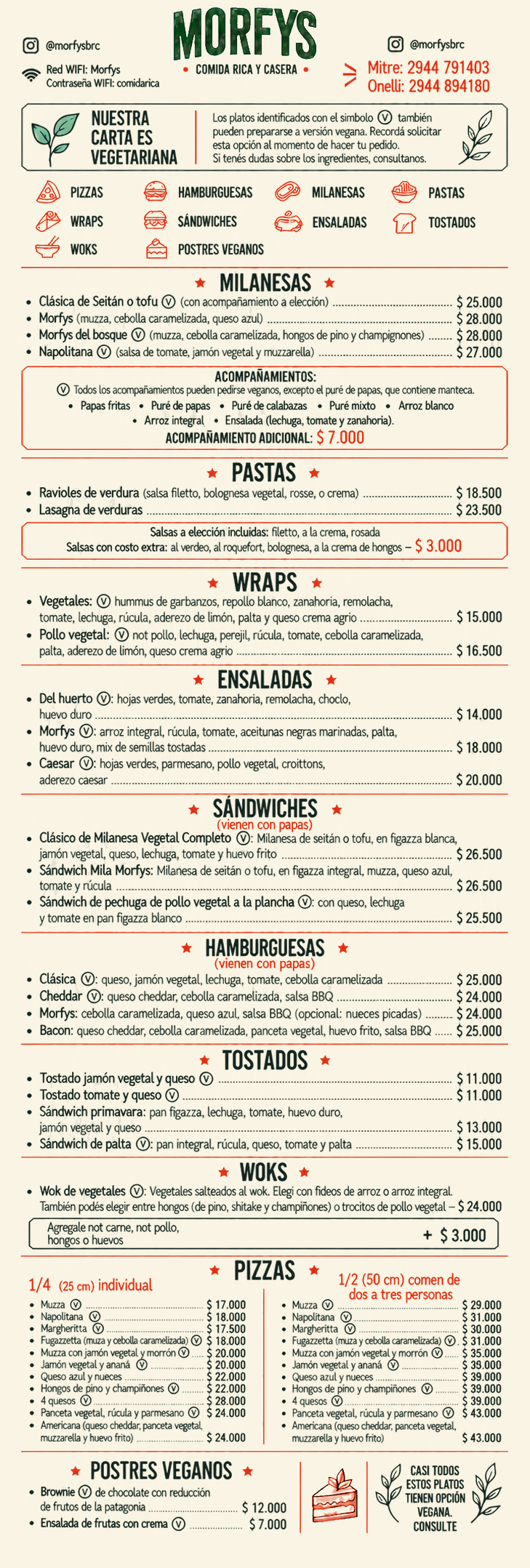 Menú vegetariano y vegano de Morfys