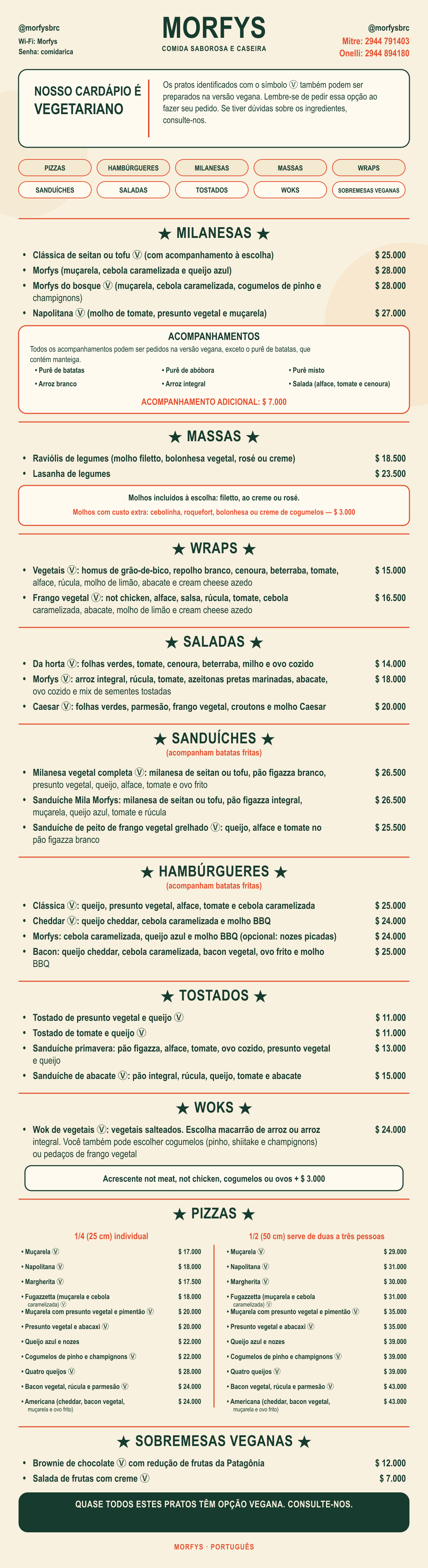 CardÃ¡pio vegetariano e vegano da Morfys